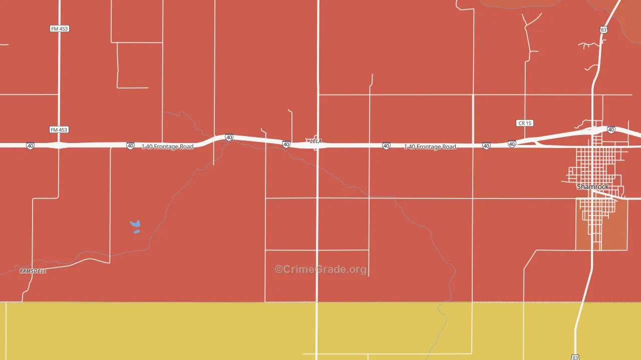 Lela, TX Map of Burglary Rates