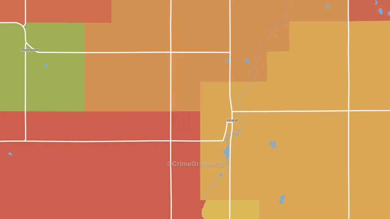 Leland, IA Map of Burglary Rates