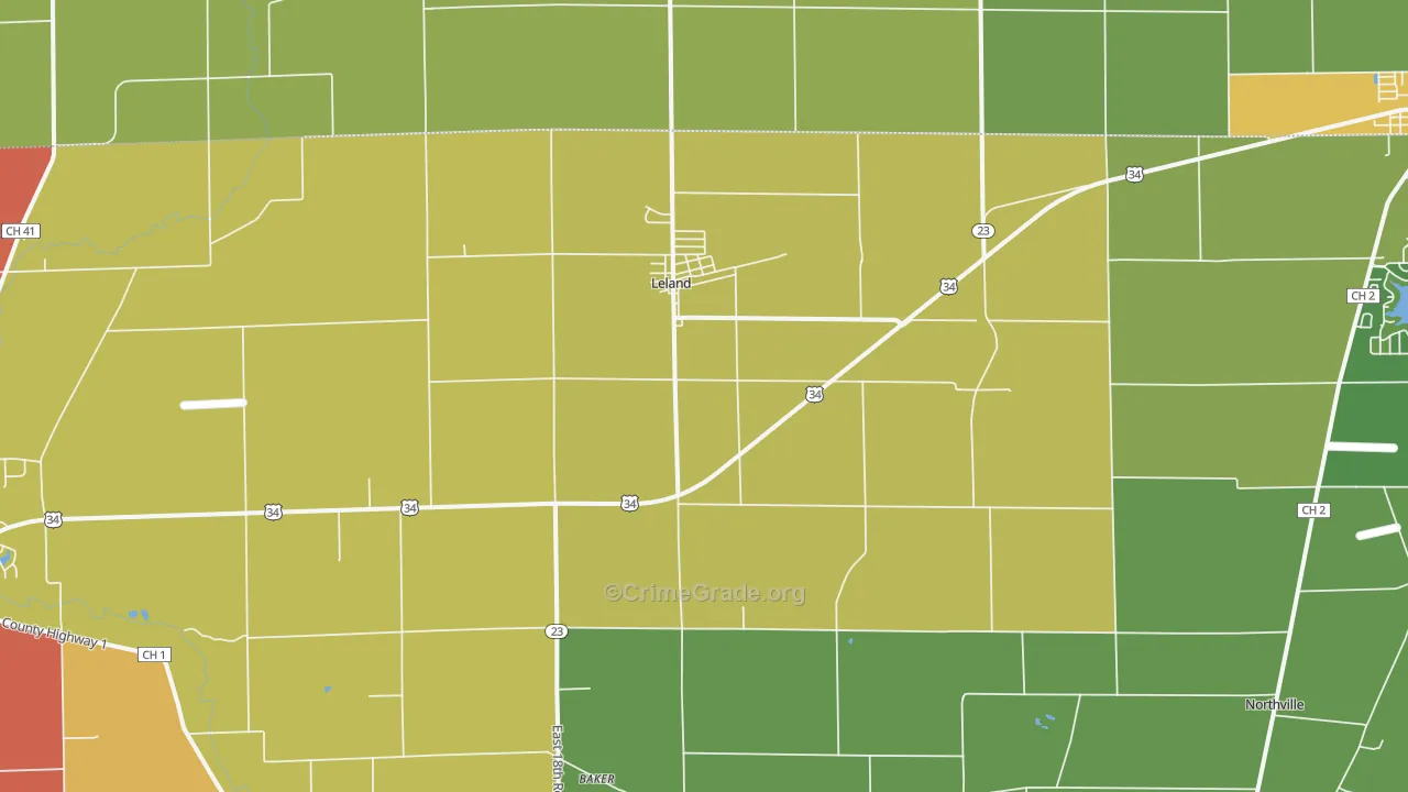 Leland, IL Map of Burglary Rates