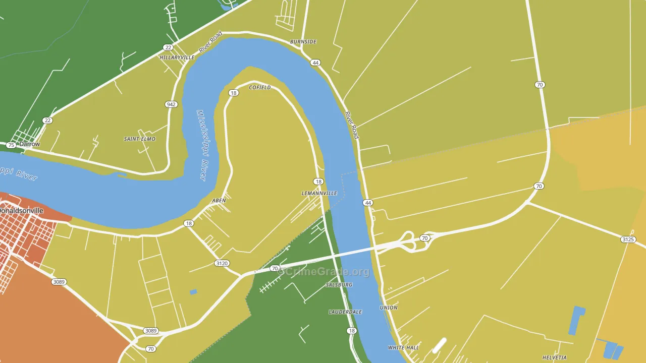 Lemannville, LA Map of Burglary Rates