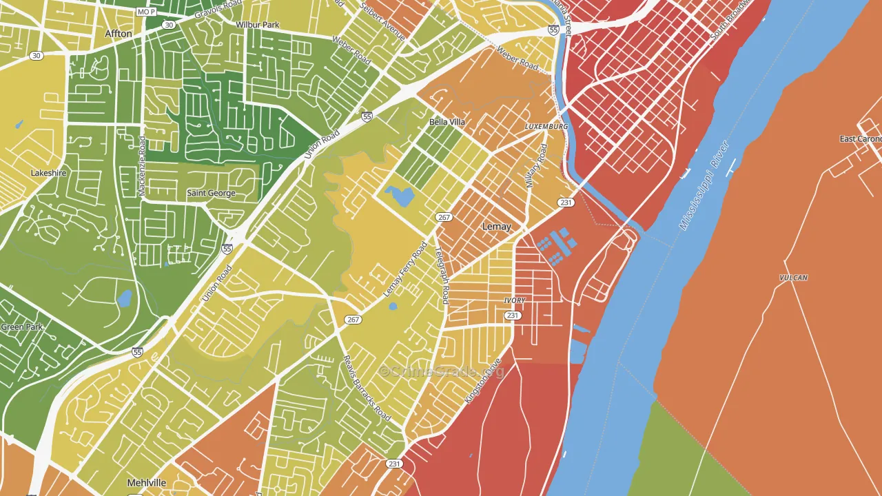 Lemay, MO Map of Burglary Rates