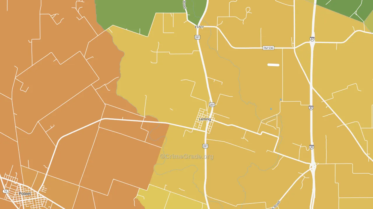 Leming, TX Map of Burglary Rates