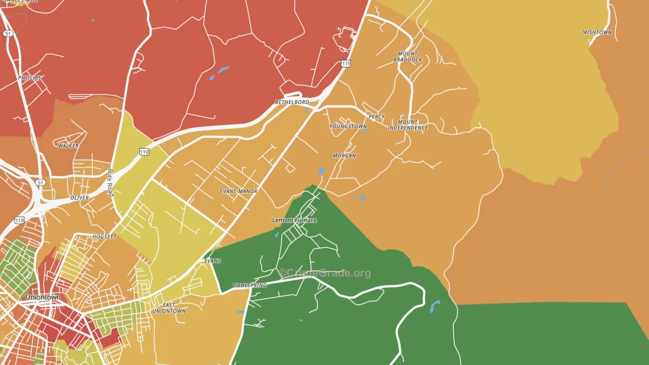 Lemont Furnace, PA Map of Burglary Rates