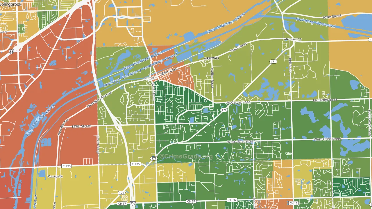 Lemont, IL Map of Burglary Rates
