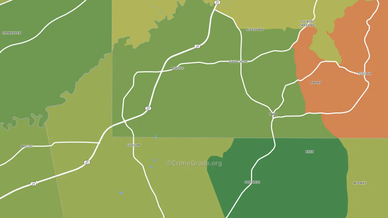 Lena, MS Map of Burglary Rates
