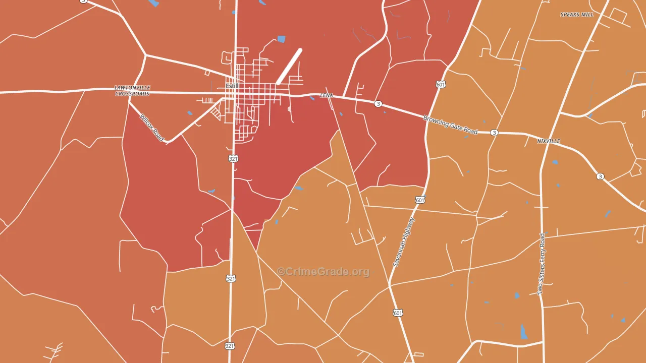 Lena, SC Map of Burglary Rates