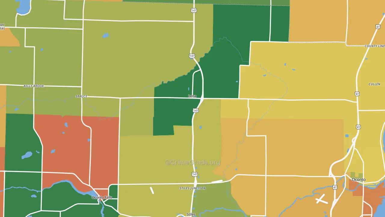 Lena, WI Map of Burglary Rates