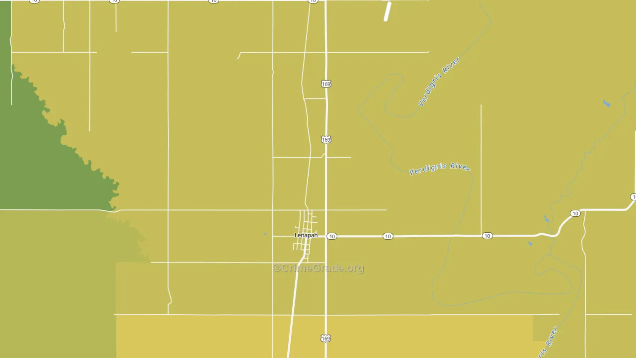 Lenapah, OK Map of Burglary Rates