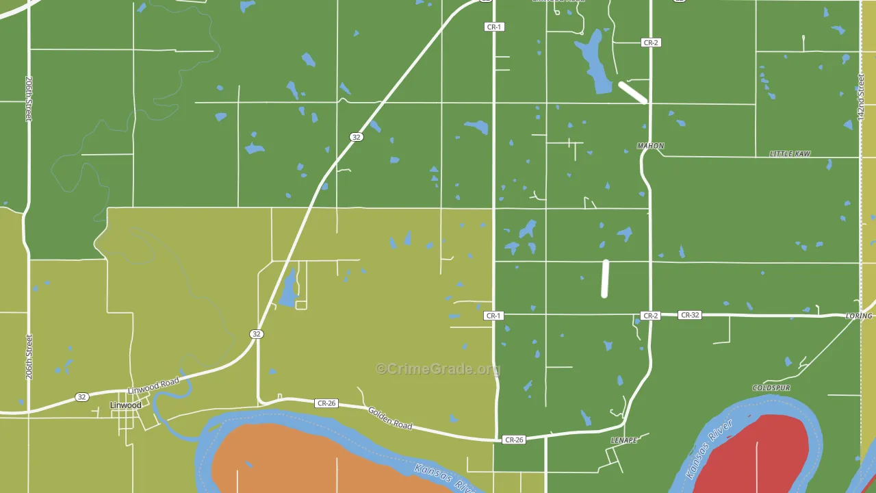 Lenape, KS Map of Burglary Rates