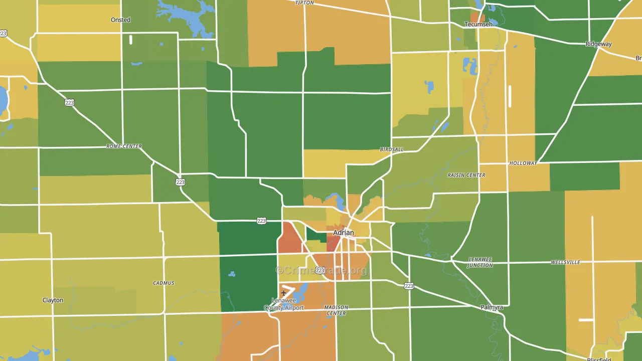 Lenawee County, MI Map of Burglary Rates