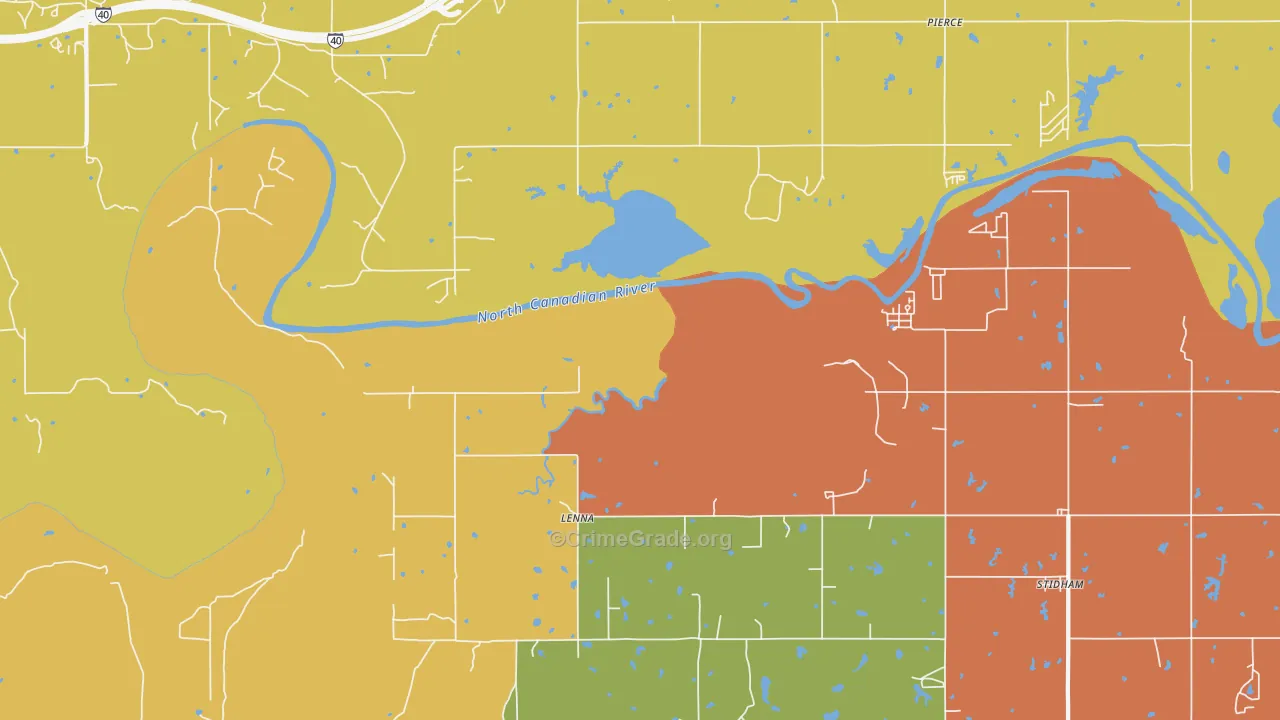 Lenna, OK Map of Burglary Rates