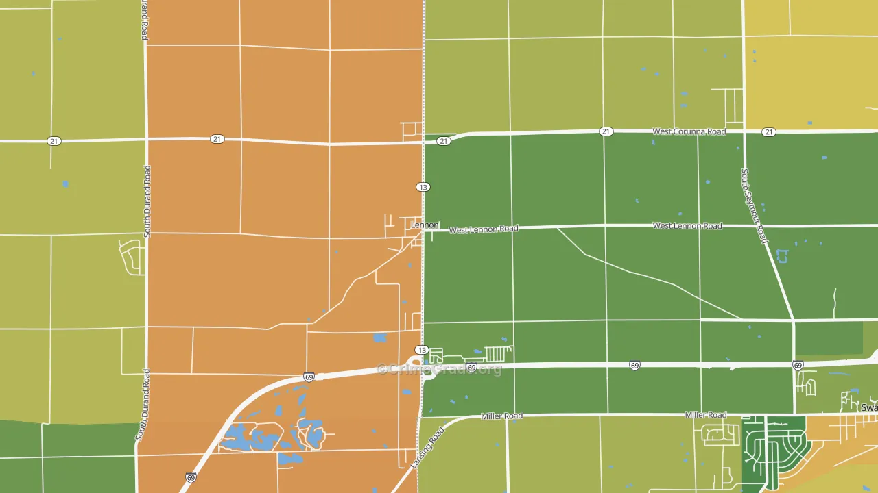 Lennon, MI Map of Burglary Rates