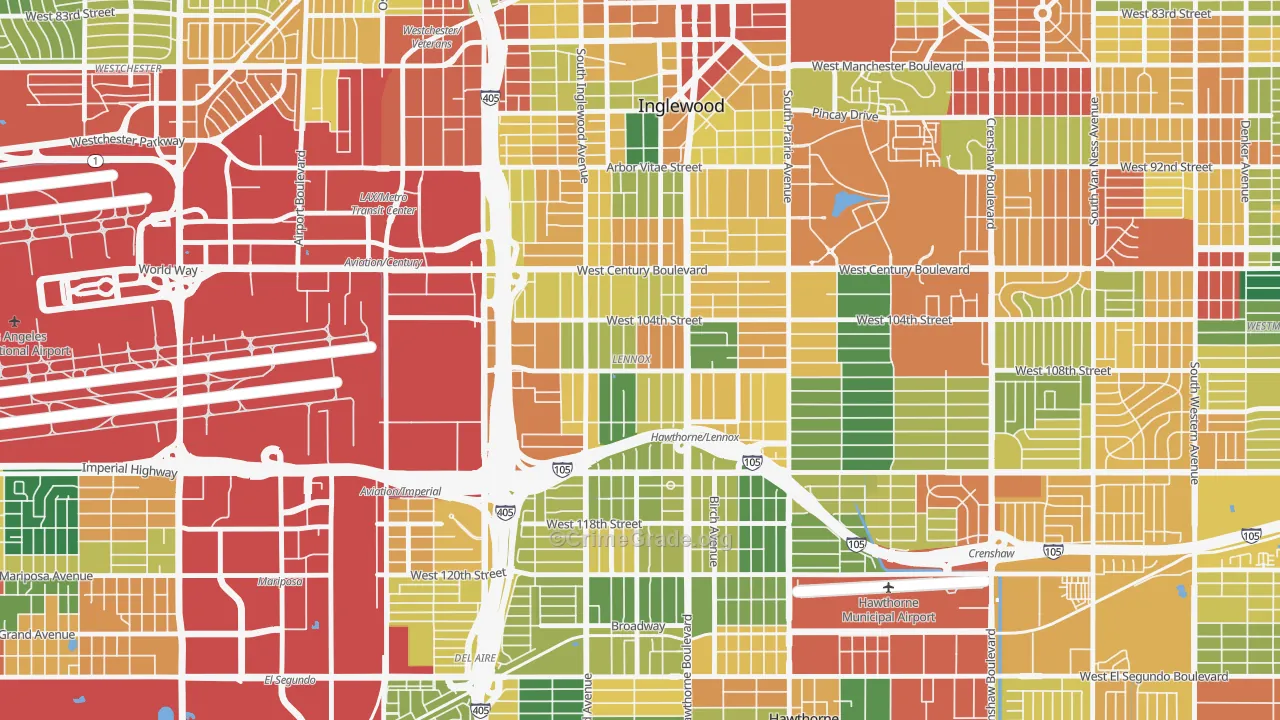 Lennox, CA Map of Burglary Rates