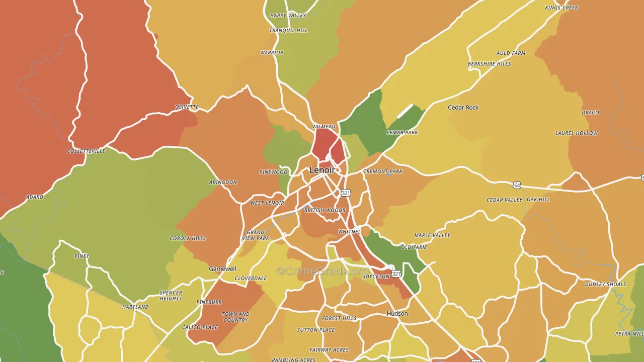 Lenoir, NC Map of Burglary Rates