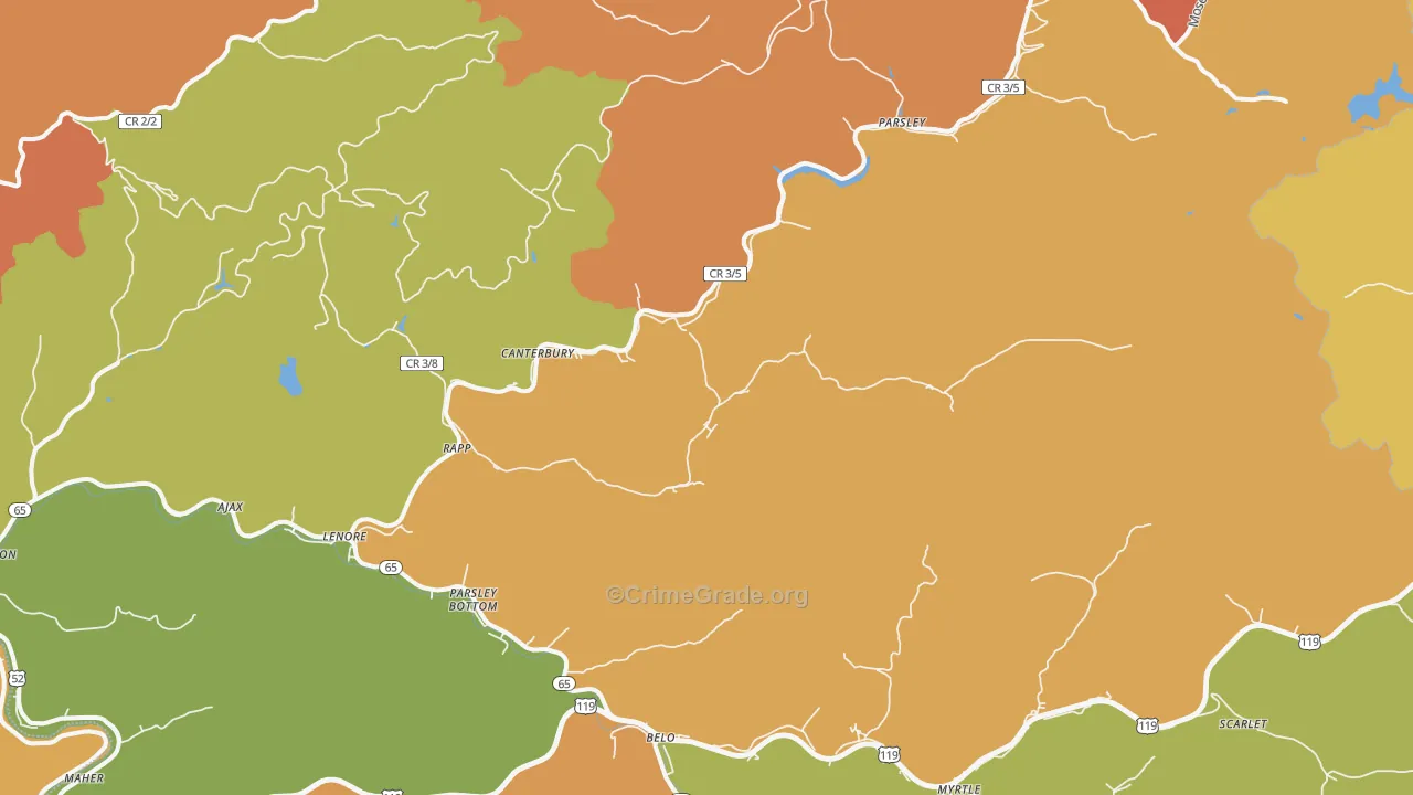 Lenore, WV Map of Burglary Rates