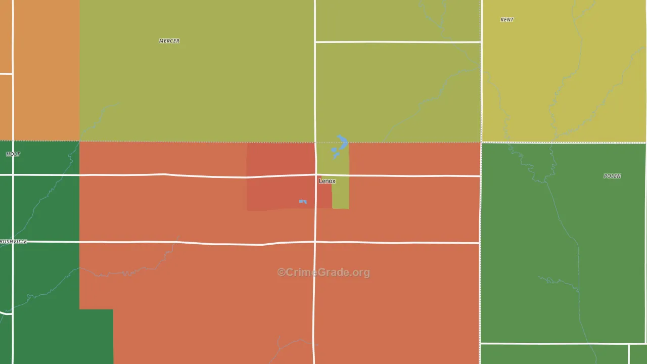 Lenox, IA Map of Burglary Rates