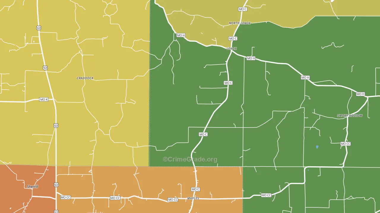 Lenox, MO Map of Burglary Rates