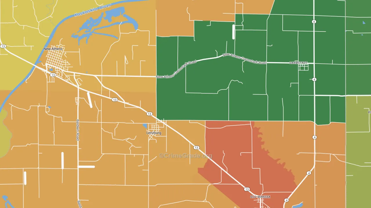 Lenzburg, IL Map of Burglary Rates