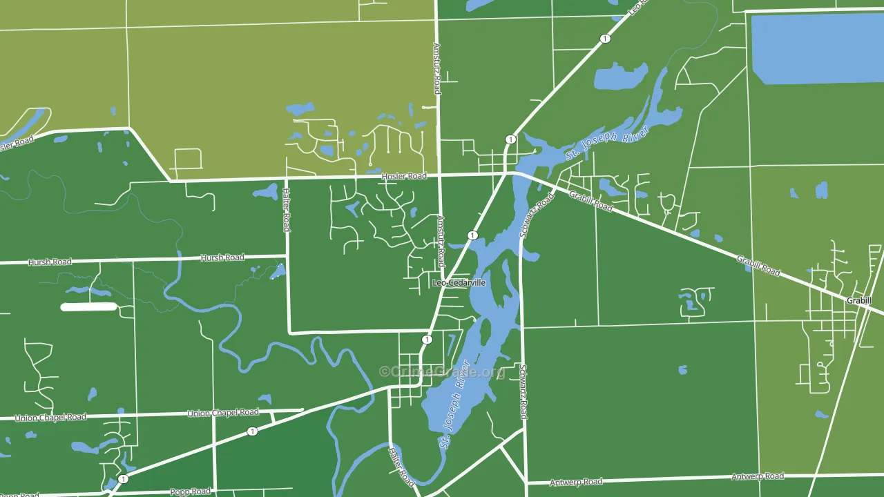 Leo-Cedarville, IN Map of Burglary Rates