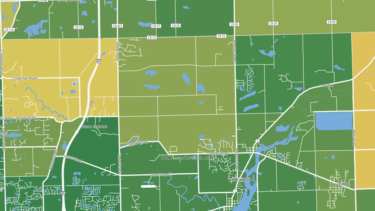 Leo, IN Map of Burglary Rates