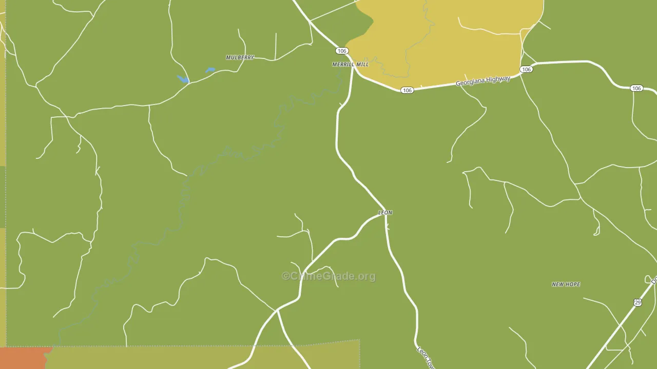 Leon, AL Map of Burglary Rates