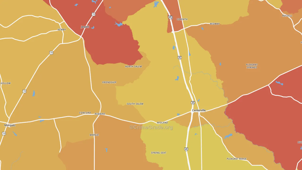 Leon County, TX Map of Burglary Rates