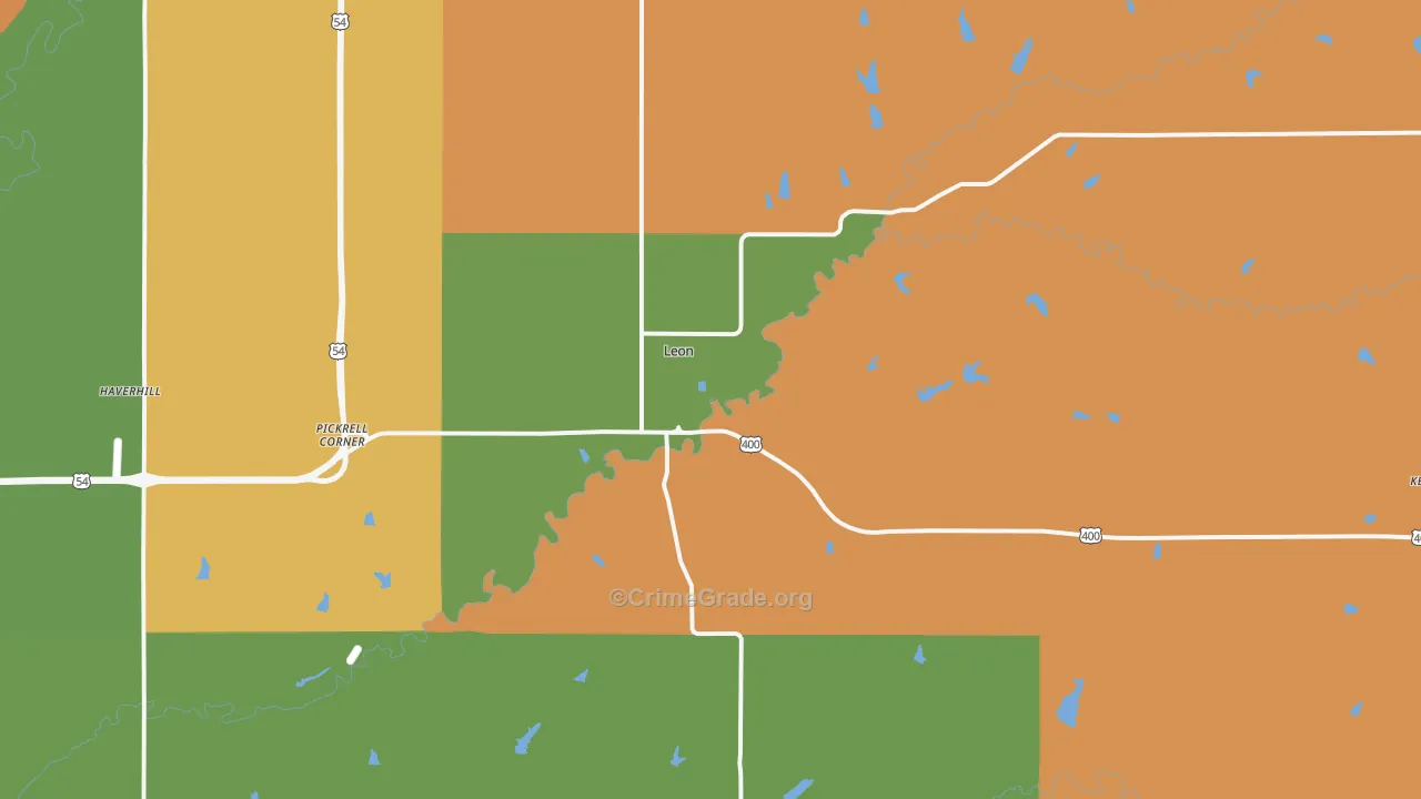 Leon, KS Map of Burglary Rates