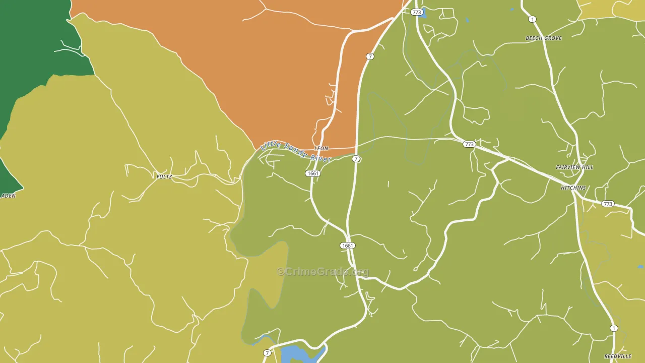 Leon, KY Map of Burglary Rates