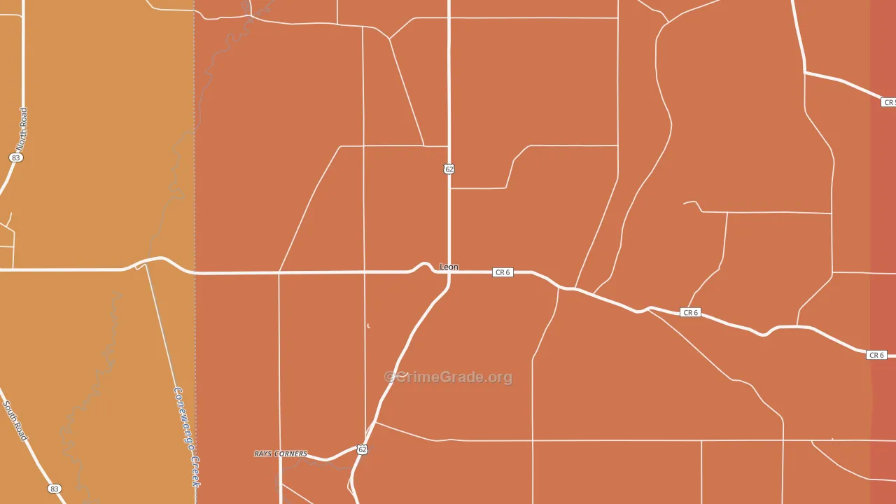 Leon, NY Map of Burglary Rates