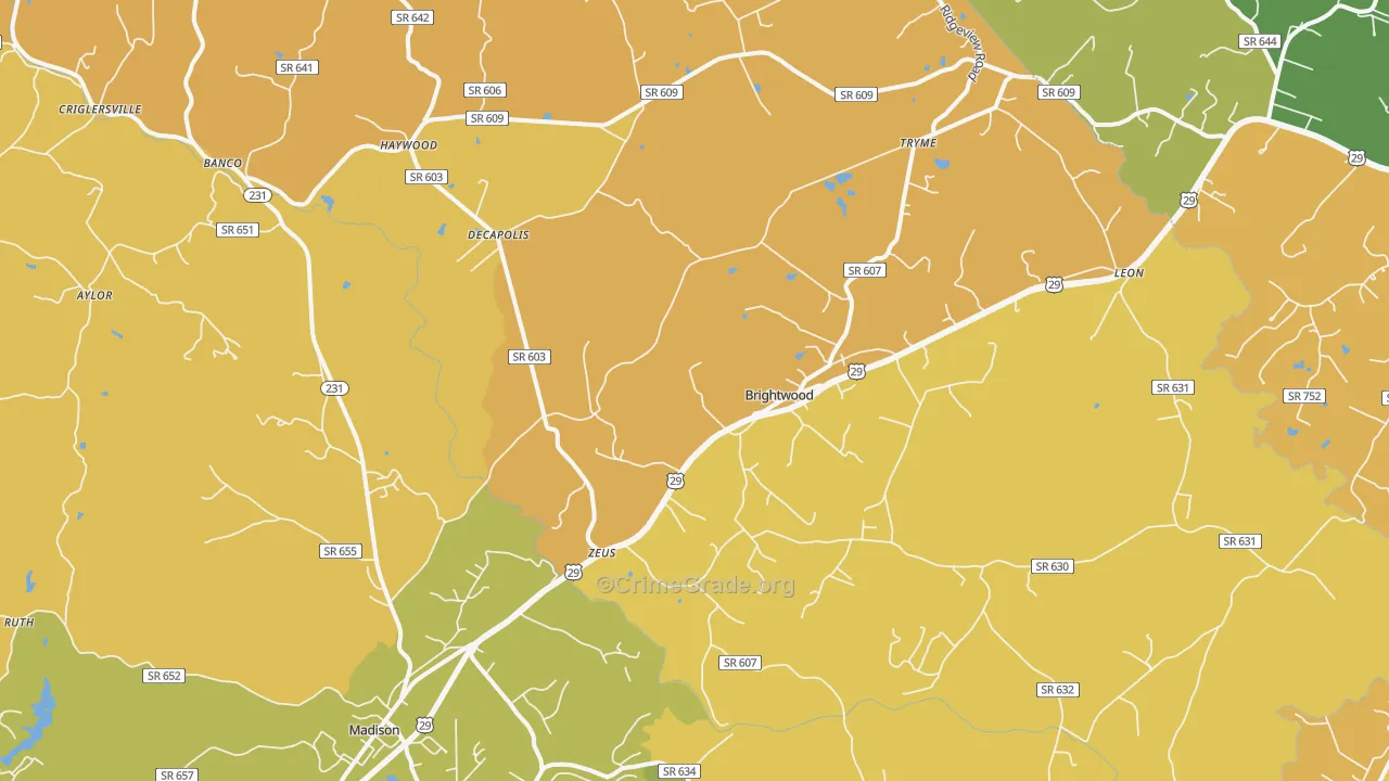 Leon, VA Map of Burglary Rates