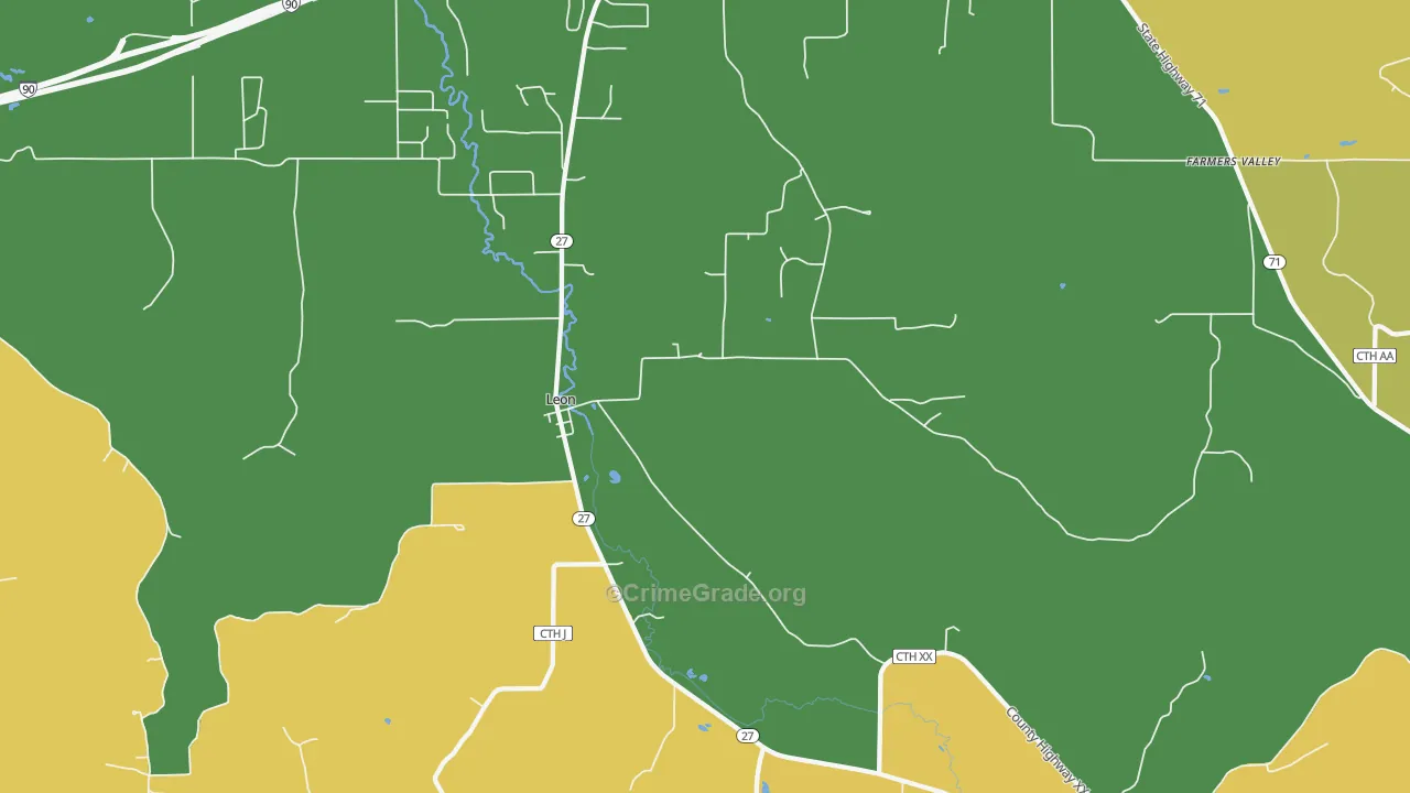 Leon, WI Map of Burglary Rates