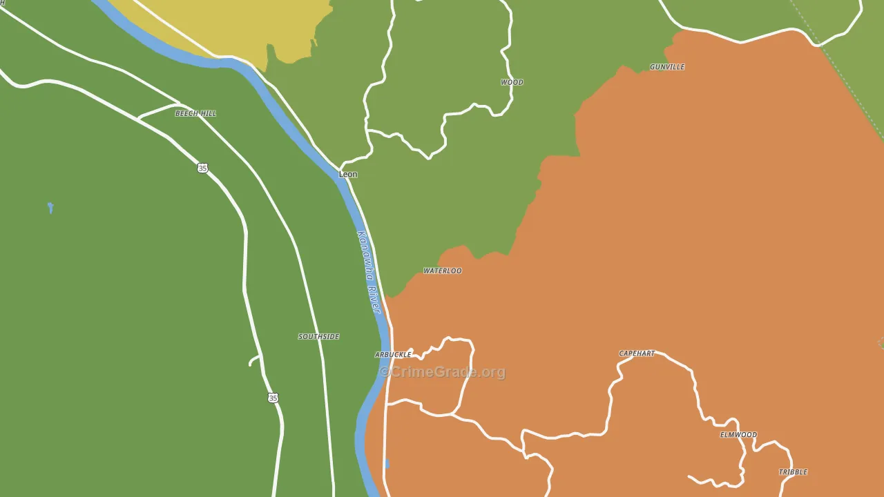 Leon, WV Map of Burglary Rates