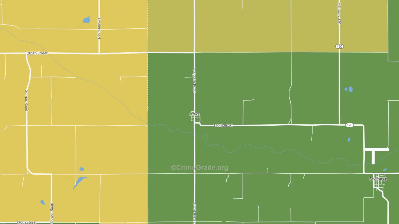 Leona, KS Map of Burglary Rates