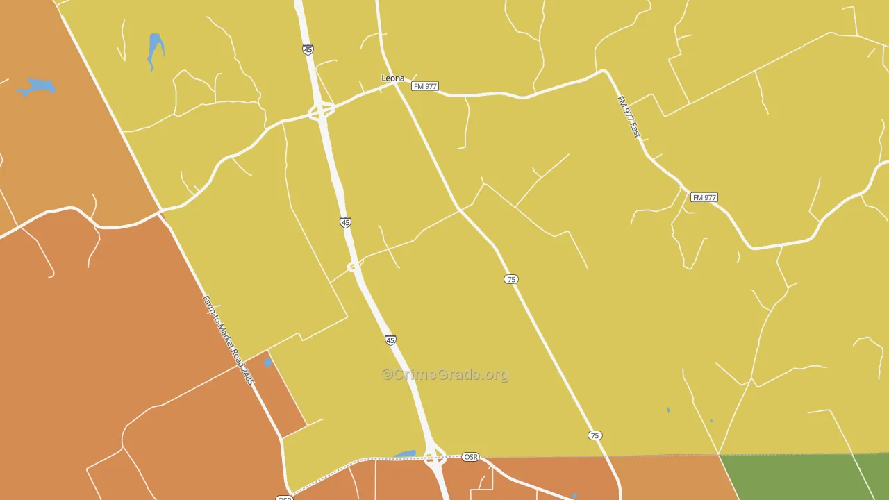 Leona, TX Map of Burglary Rates