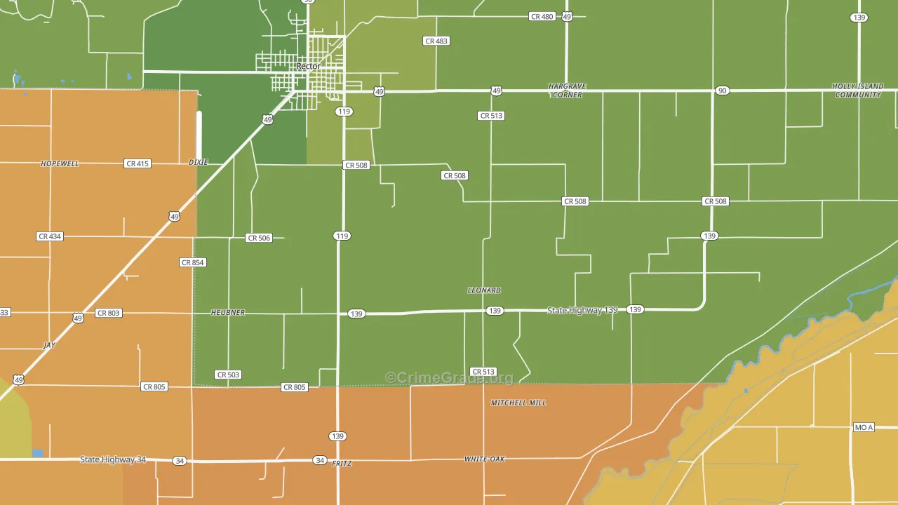 Leonard, AR Map of Burglary Rates