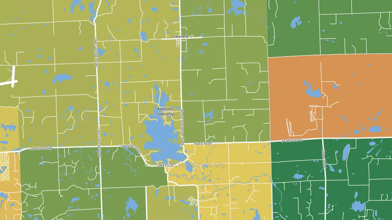 Leonard, MI Map of Burglary Rates