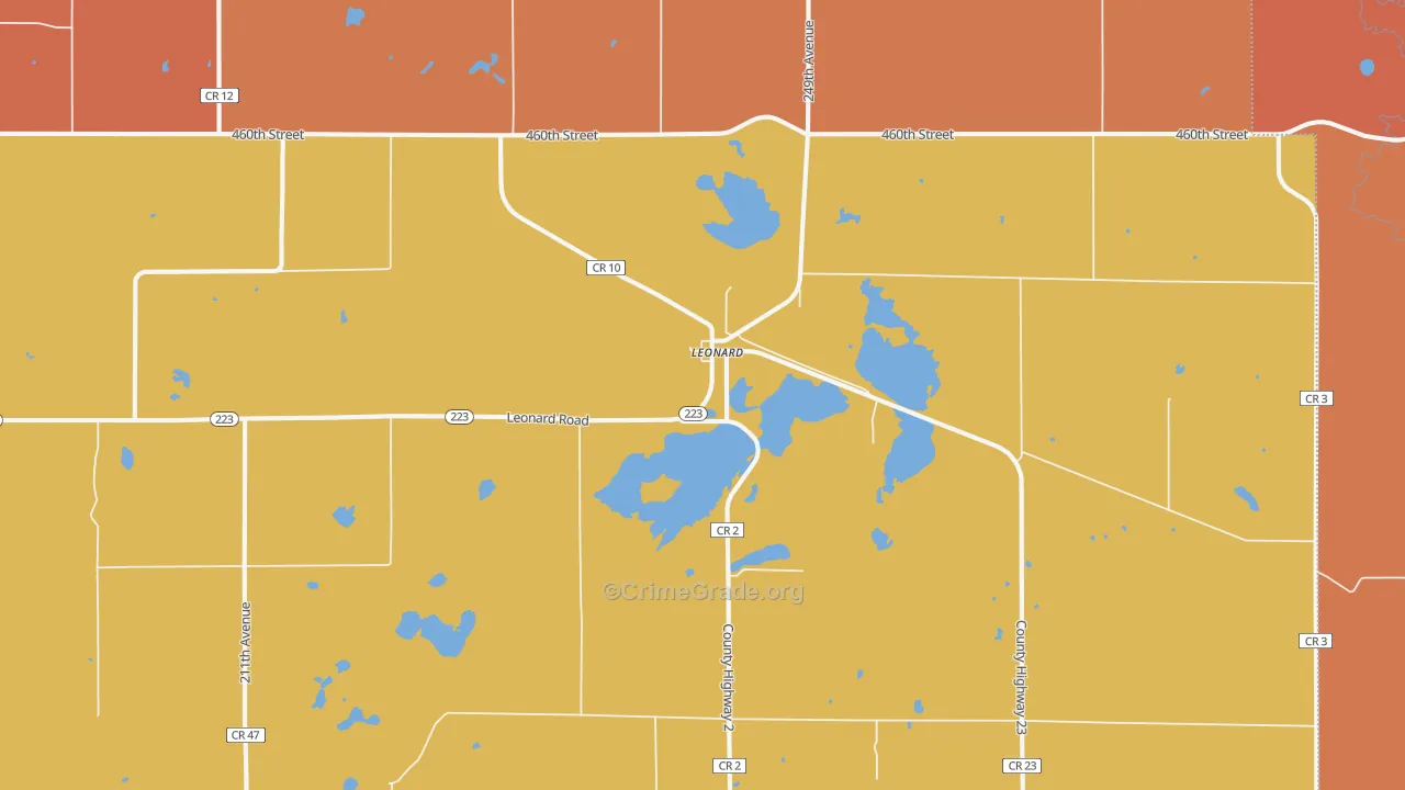 Leonard, MN Map of Burglary Rates