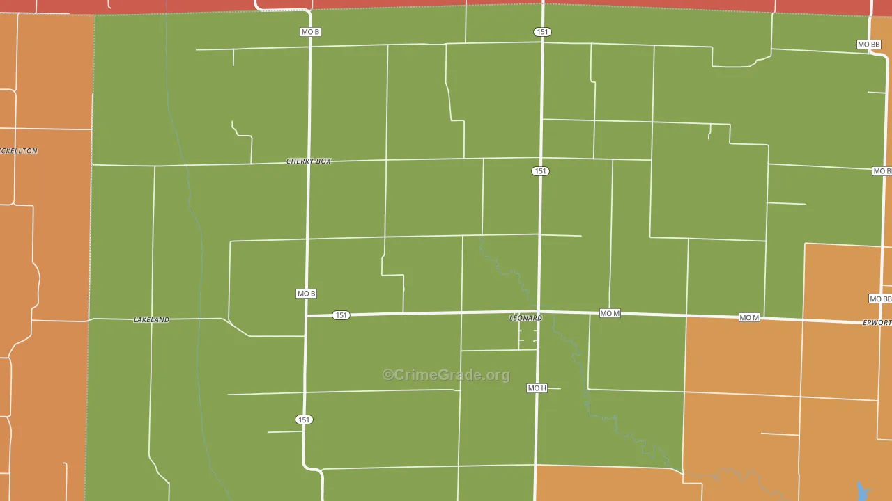 Leonard, MO Map of Burglary Rates