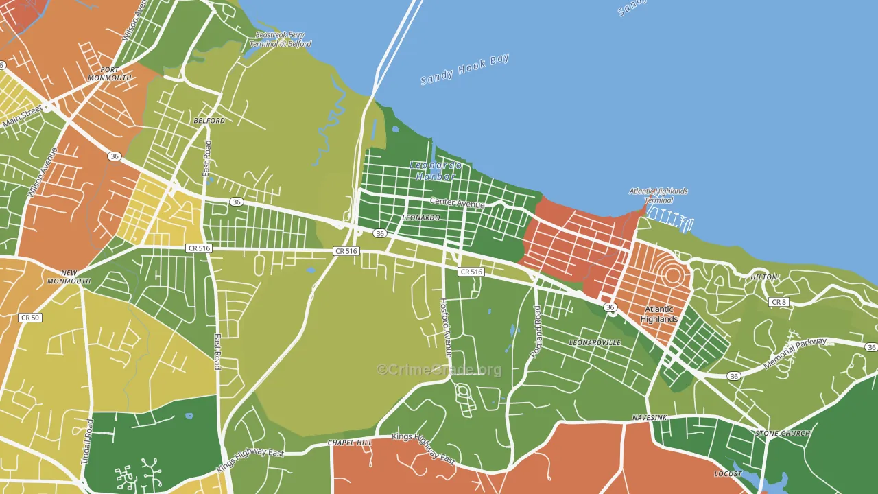 Leonardo, NJ Map of Burglary Rates