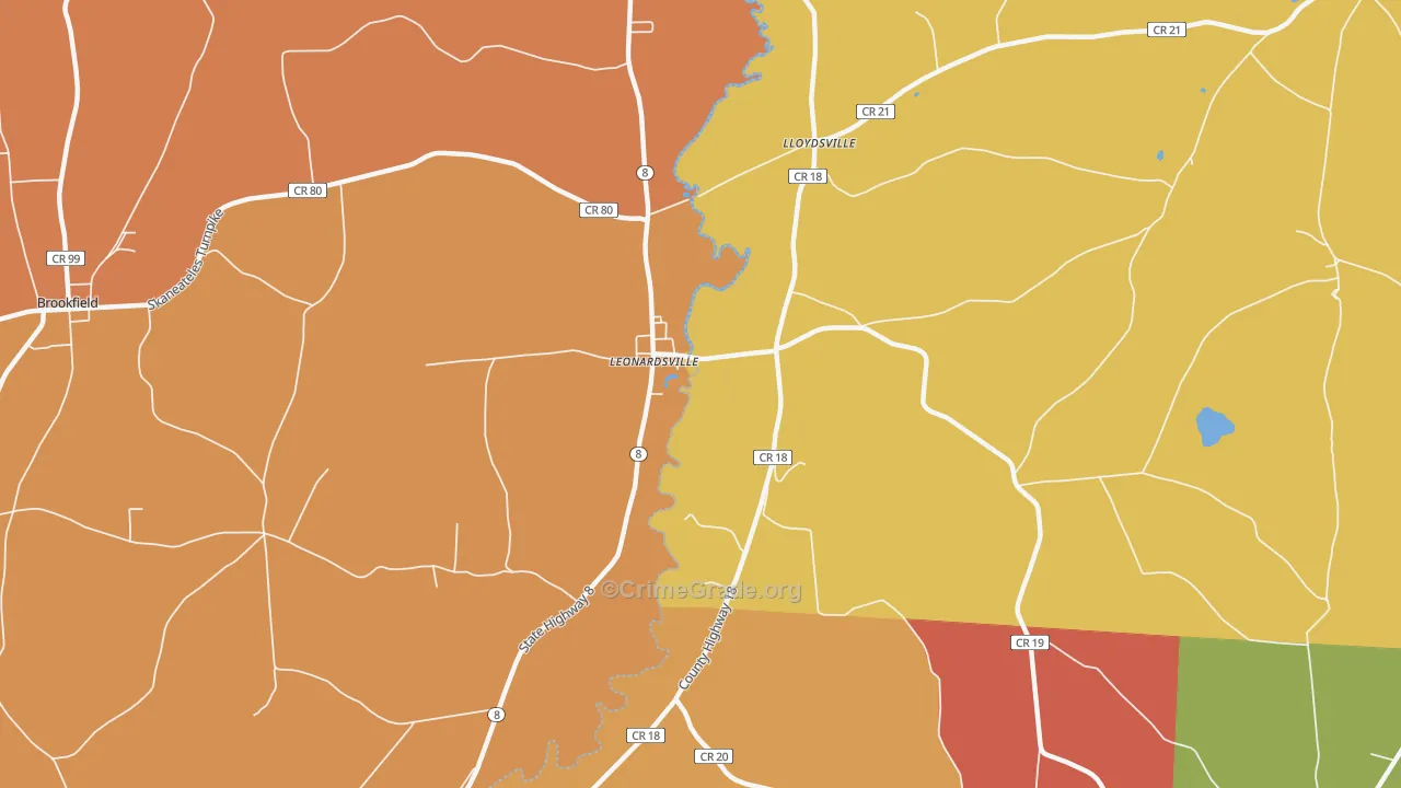 Leonardsville, NY Map of Burglary Rates