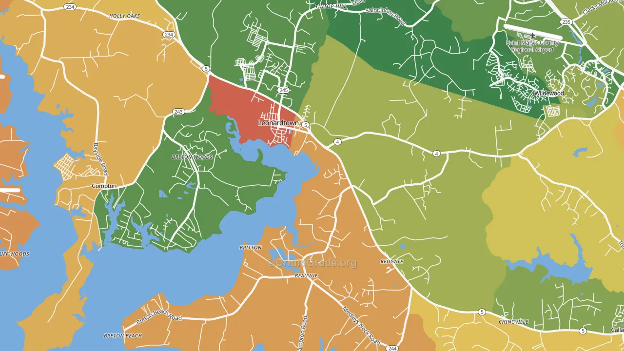 Leonardtown, MD Map of Burglary Rates