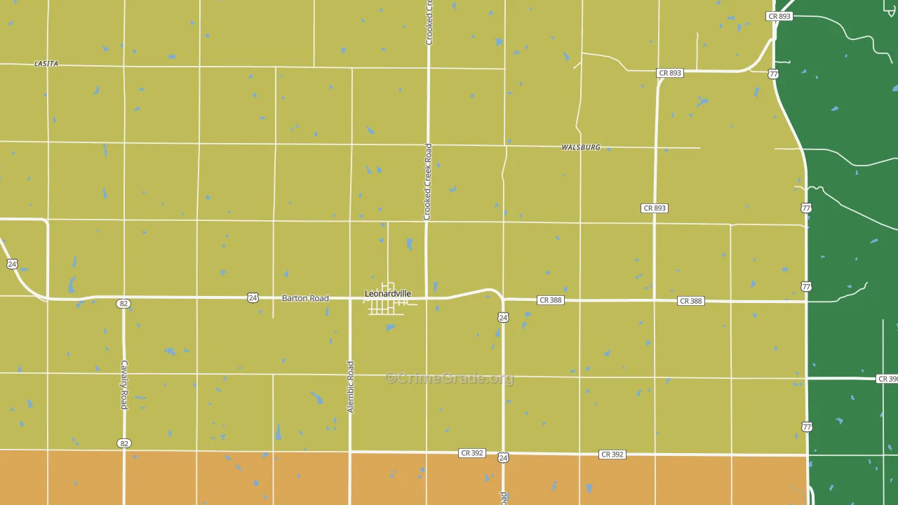 Leonardville, KS Map of Burglary Rates