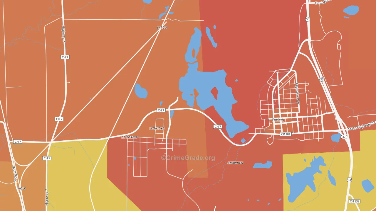 Leonidas, MN Map of Burglary Rates