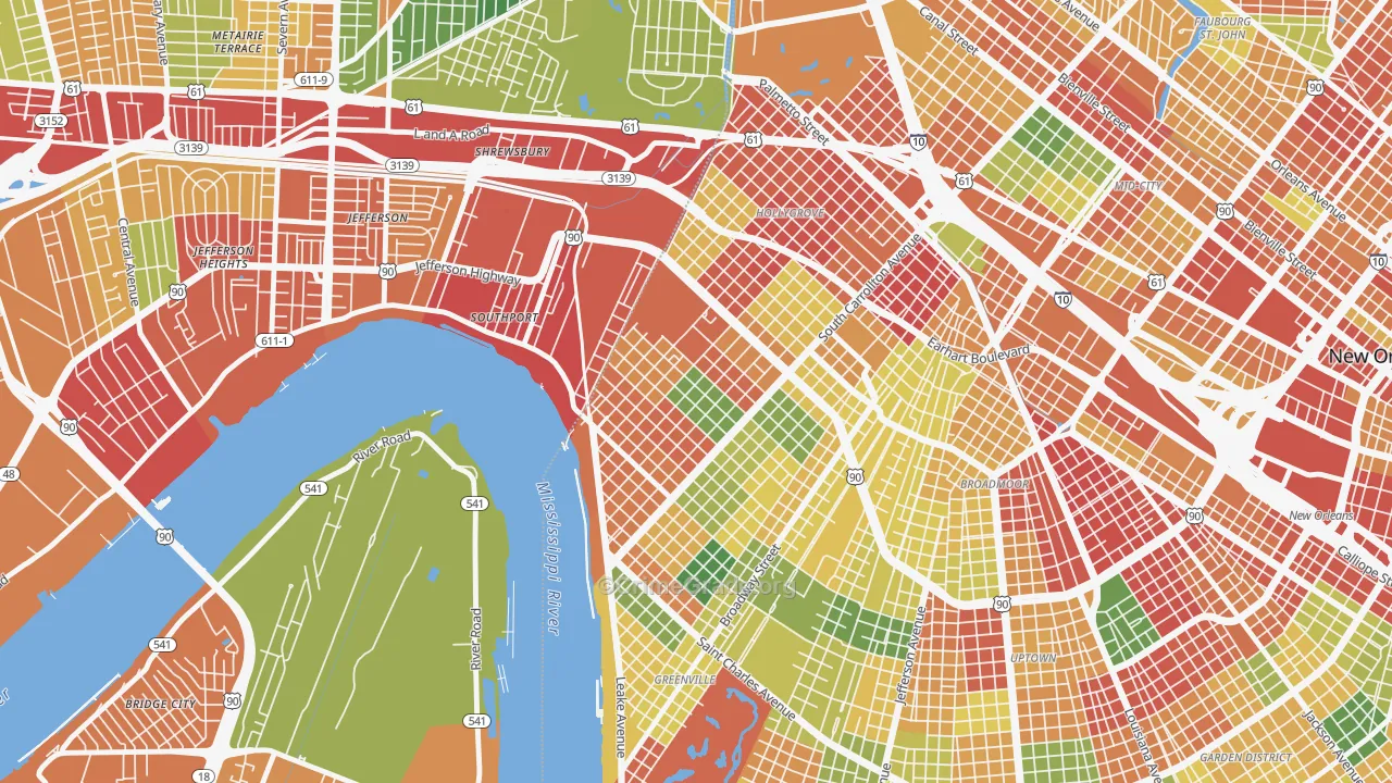 Leonidas, New Orleans, LA Map of Burglary Rates