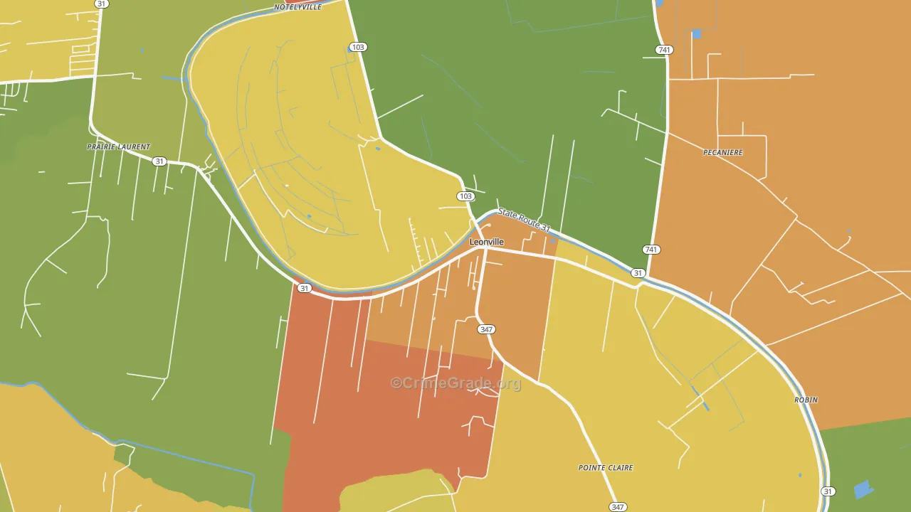 Leonville, LA Map of Burglary Rates