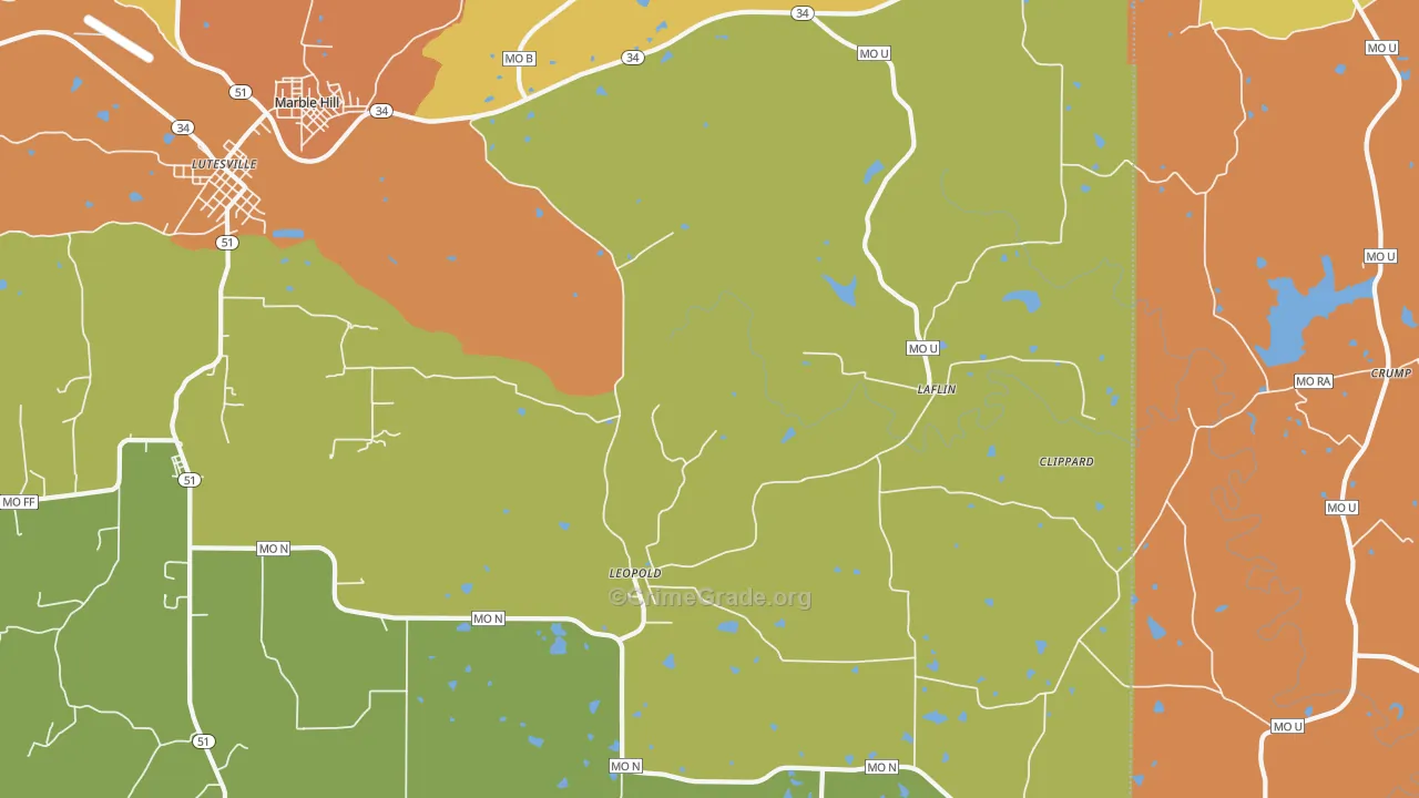Leopold, MO Map of Burglary Rates