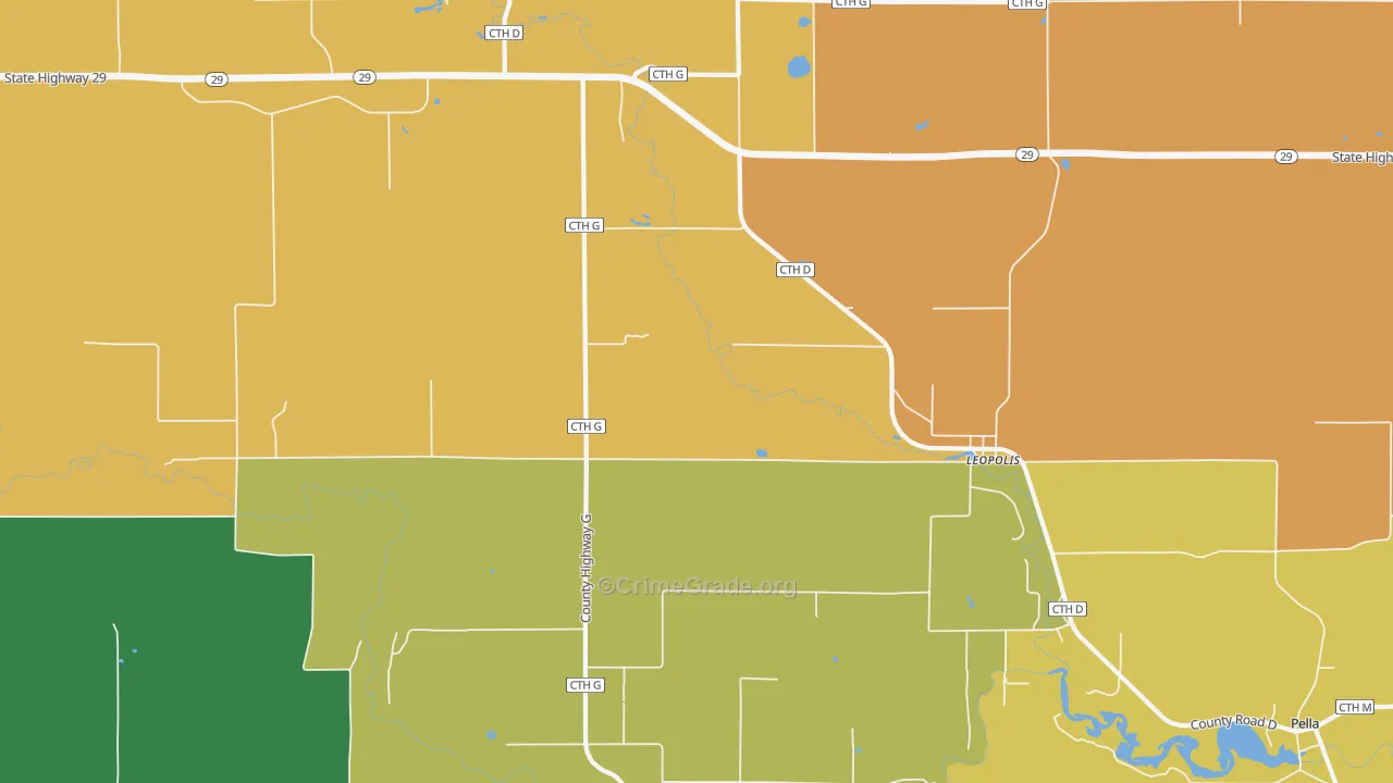 Leopolis, WI Map of Burglary Rates