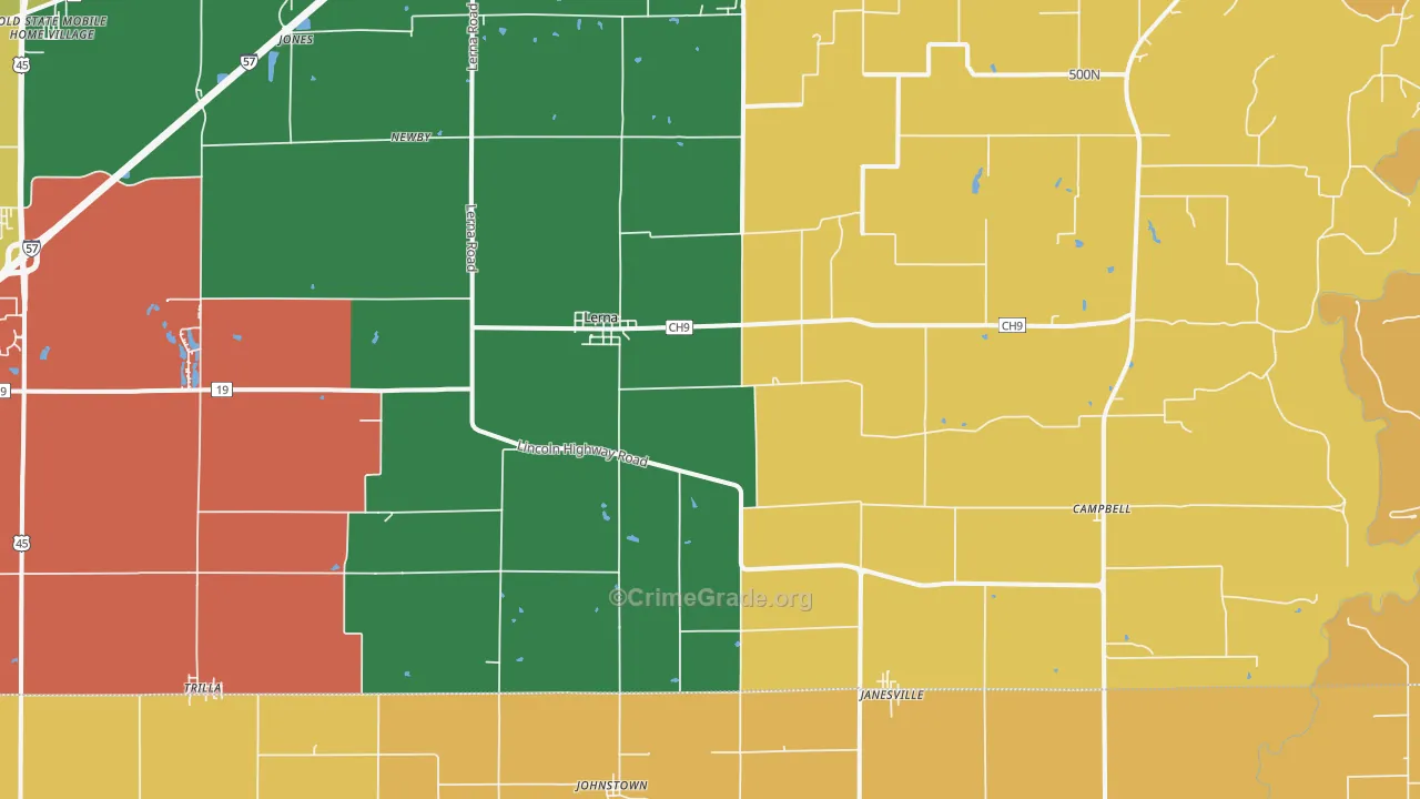 Lerna, IL Map of Burglary Rates