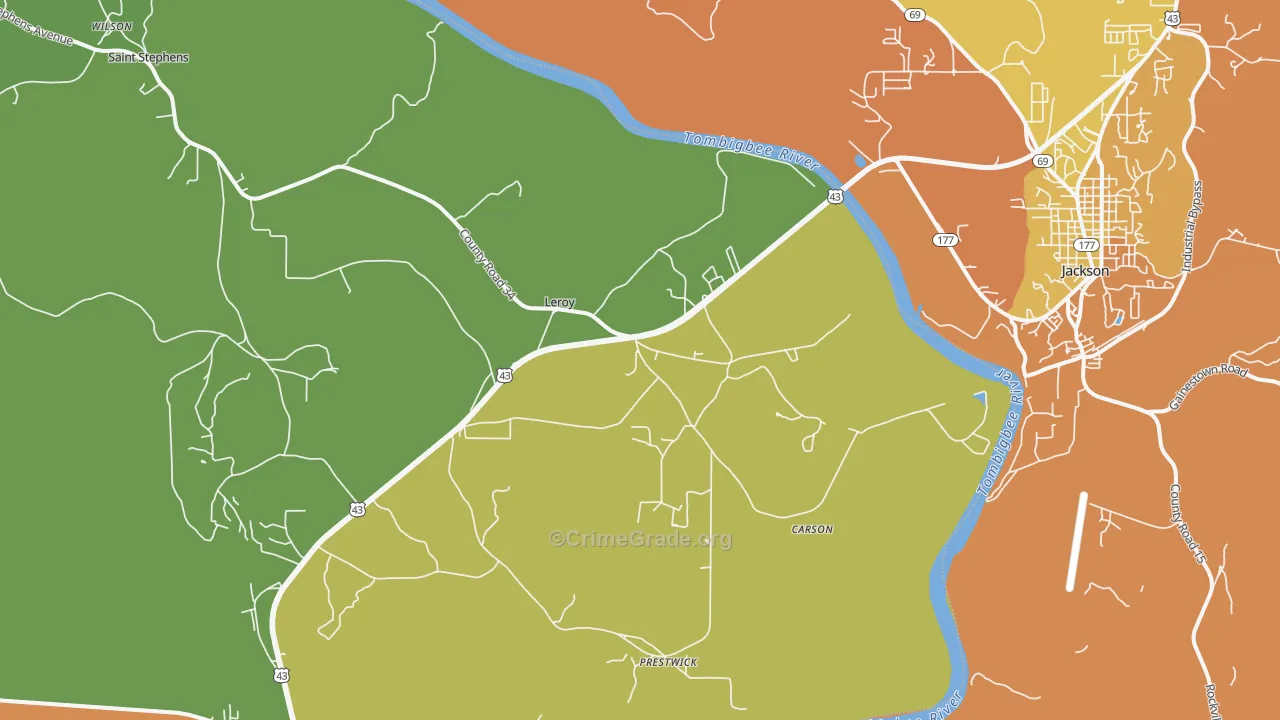 Leroy, AL Map of Burglary Rates