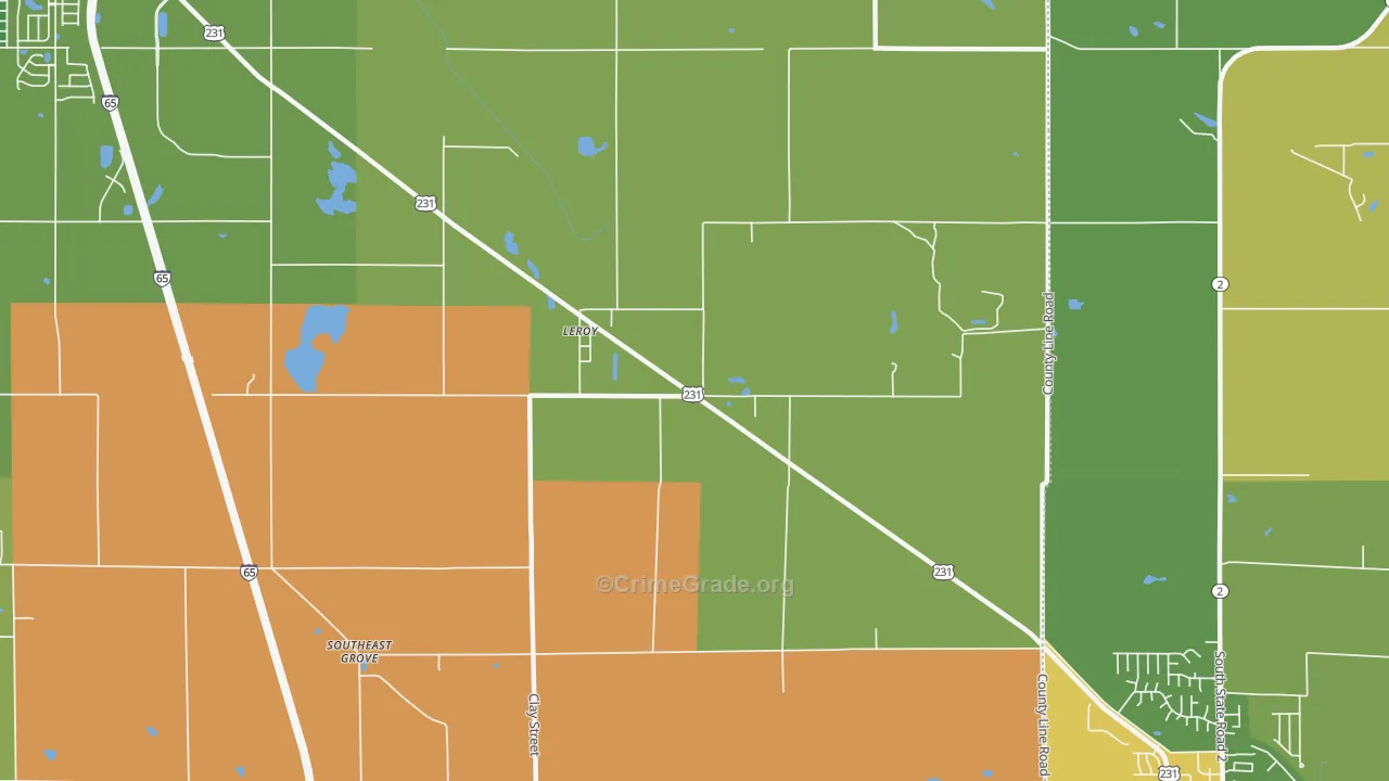 Leroy, IN Map of Burglary Rates